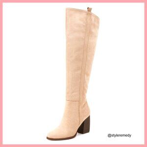 Faux Suede Over The Knee Thigh High Boots Pointed Toe Block Heel